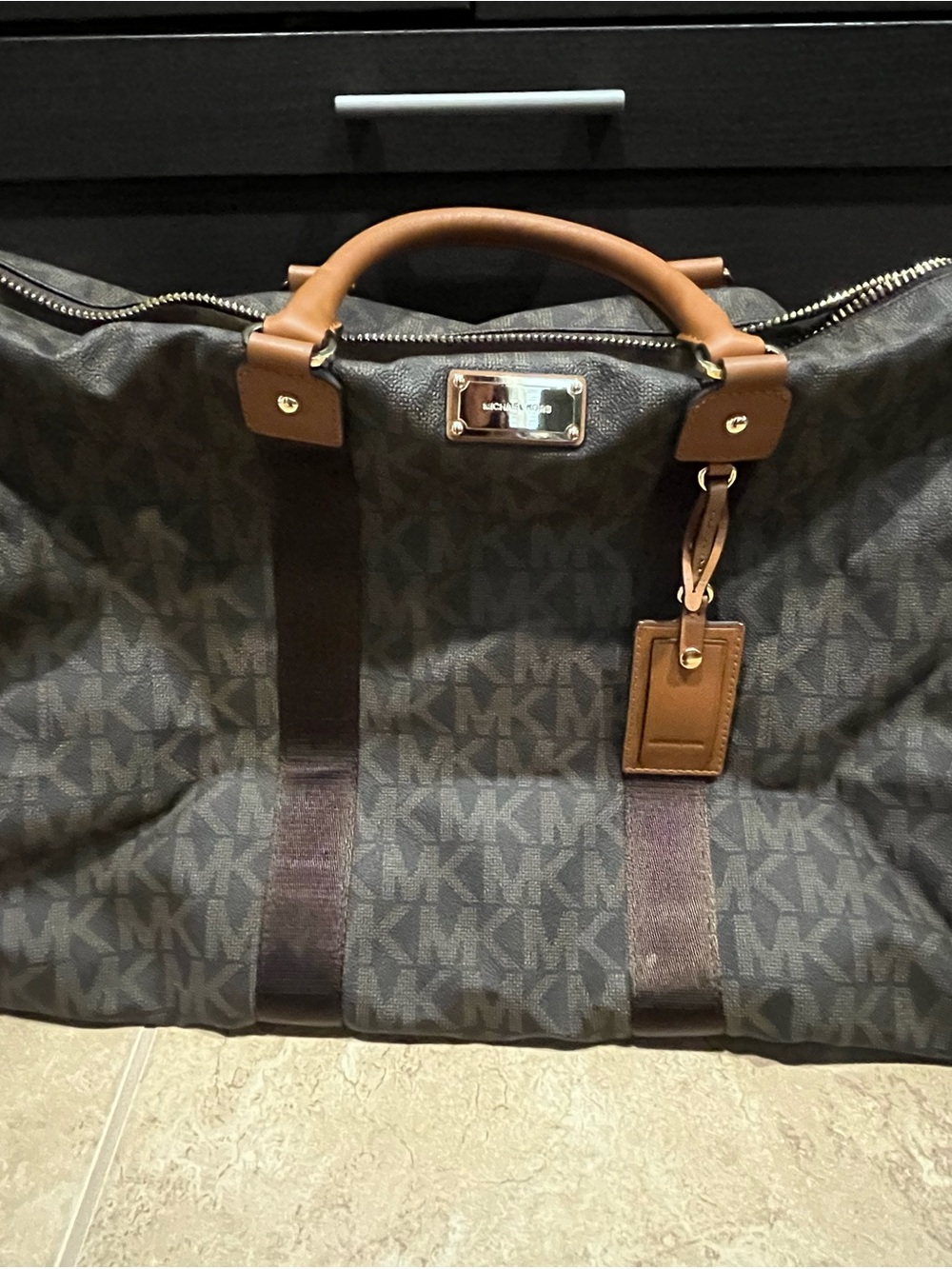 Michael Kors Brown and Tan MK Logo Duffel